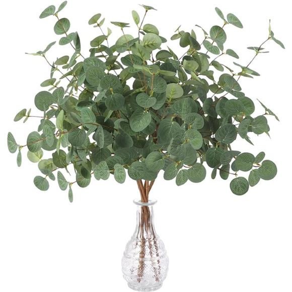 6pcs Artificial Eucalyptus Leaves Stems 25in Tall with 80Leaves FakeSilver Plant - Picture 1 of 7